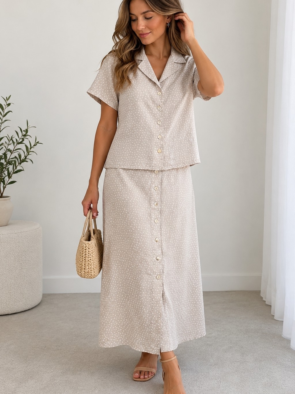 Rachel Zoe Linen Polka Dot 2-Piece Set — XS / 2